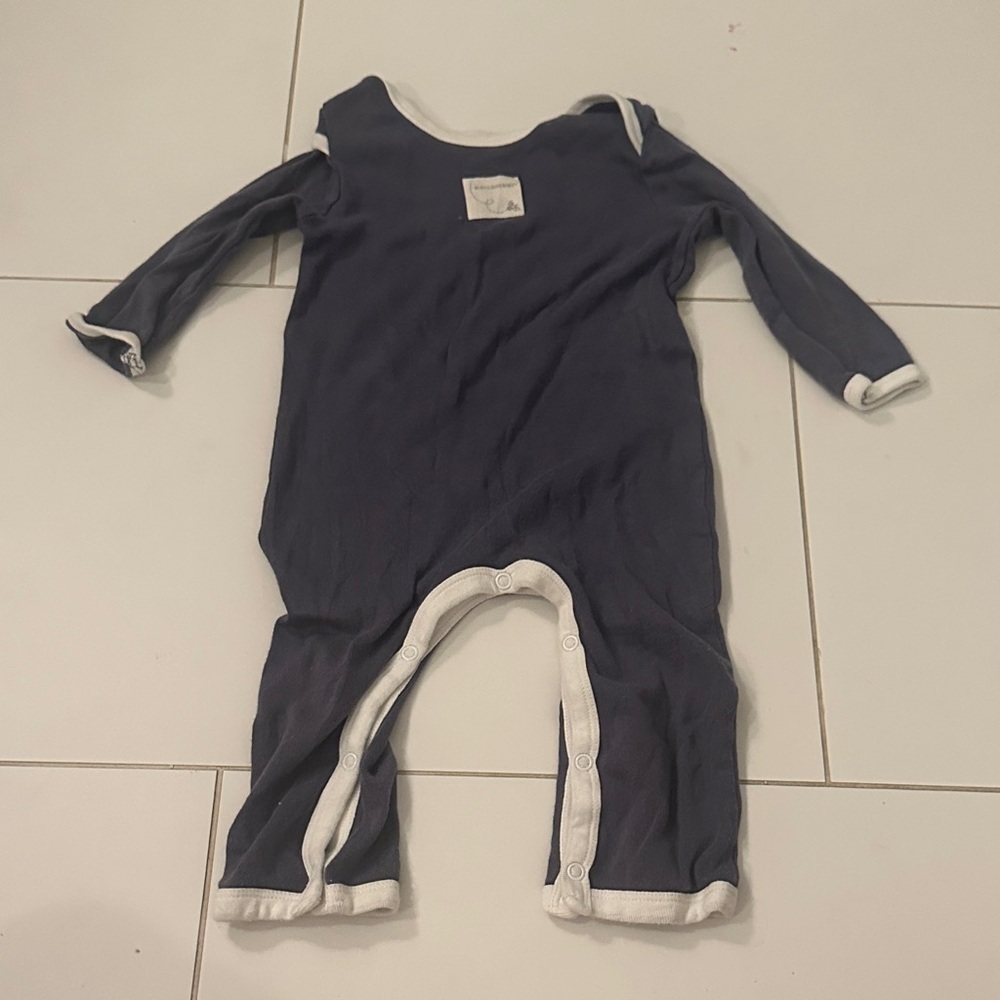 Burt's Bees Baby Blue romper with White Trim 6/9m